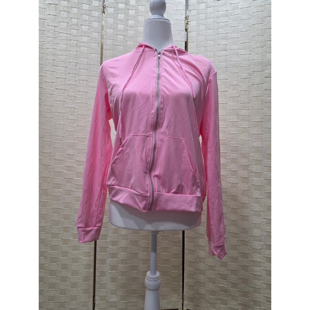 Ziranmei Pink Zip Up Hoodie Sweatshirt Womens Size Large Cotton Blend Solid